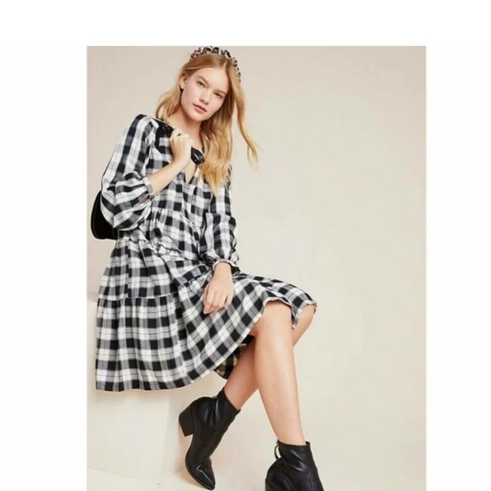 Anthropologie Plaid Dress in Blue and White